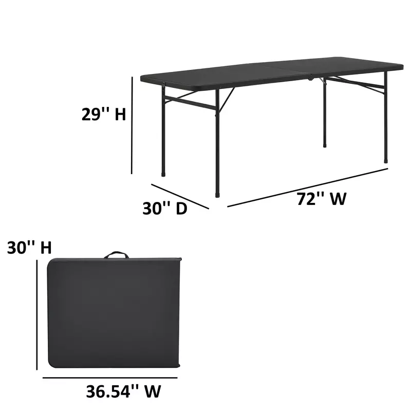 Mesa dobrável plástica, 6 pés, bi-fold, cor preta