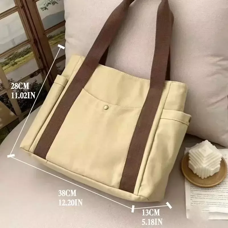 MJ03 tas Tote wanita kapasitas besar, tas bahu kanvas komuter tas tangan modis dan nyaman untuk dompet wanita