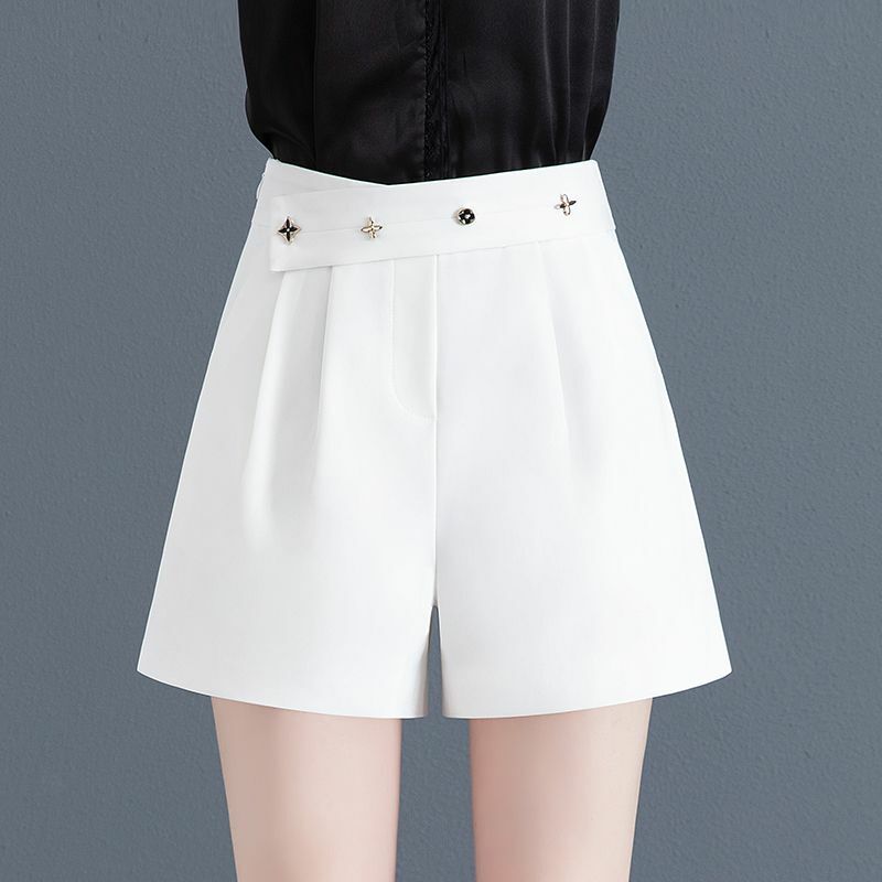 Sommer neue hohe Taille lose vielseitige breite Bein Anzug Shorts Frauen solide Knopf Patchwork Taschen Mode koreanische gerade Shorts