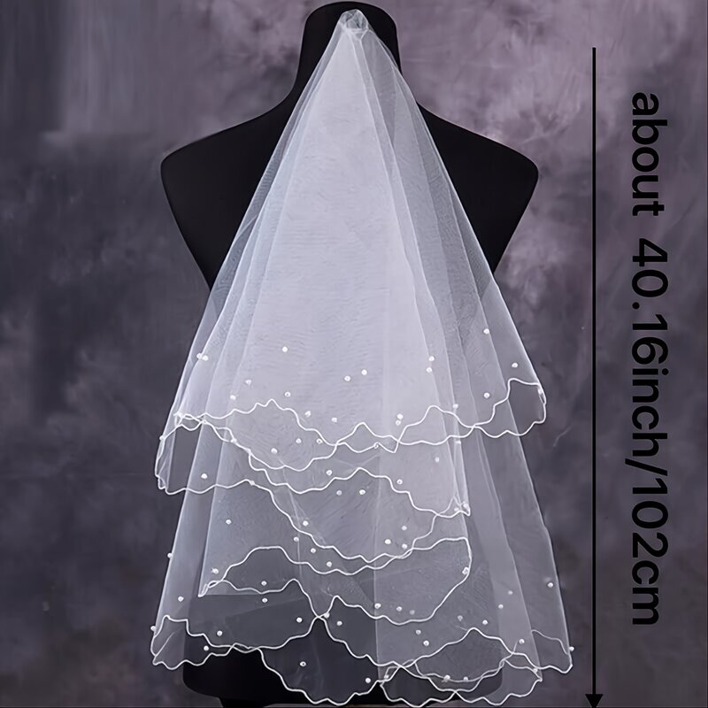 Noiva Multicamadas Pearl Veil, Acessórios do casamento, Bridal Tiara, Branco, 2024