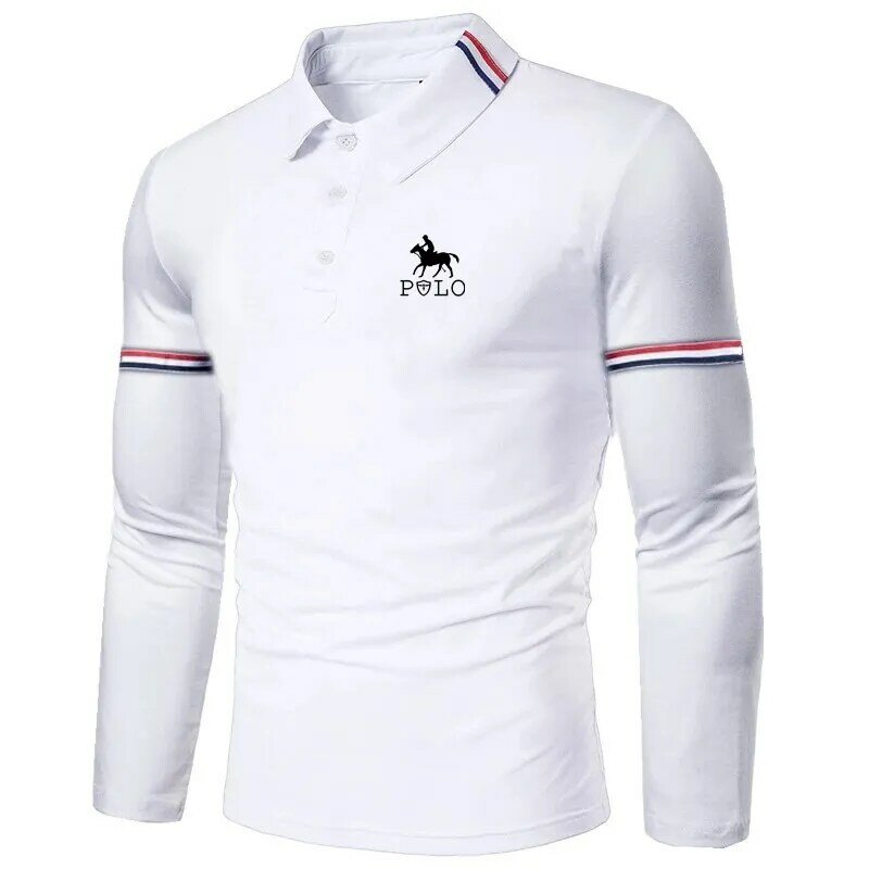 Men's casual sports long sleeved polo shirt, fashionable slim fit top