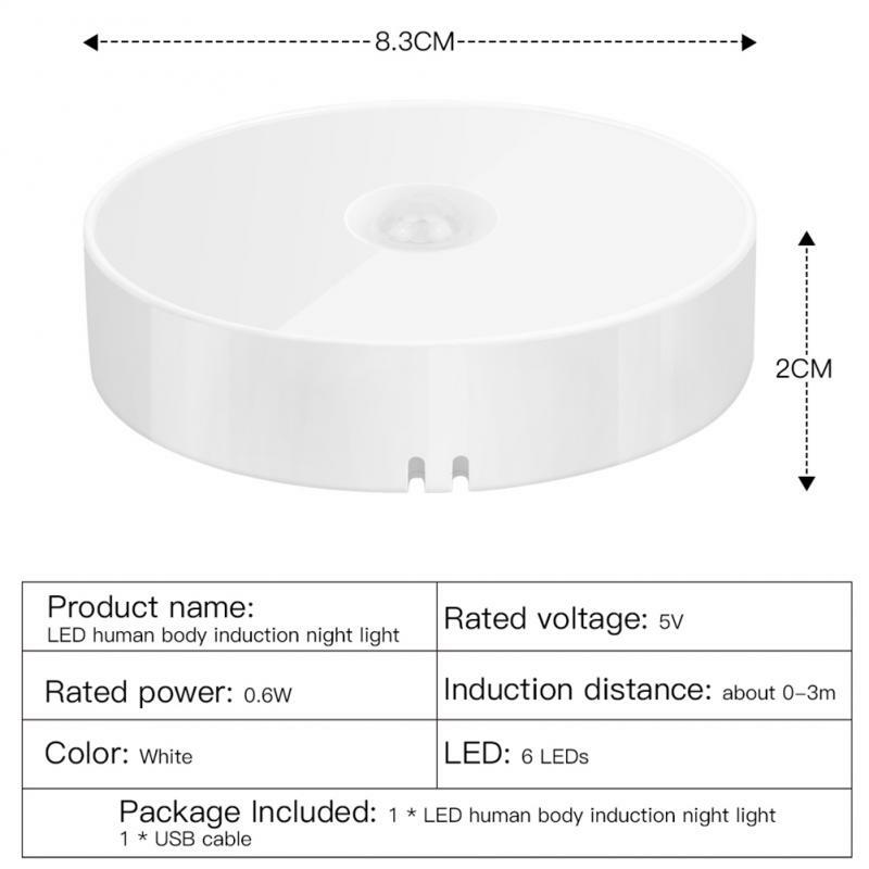 3PCS sensore di movimento LED Night Light USB ricaricabile corpo umano luce di induzione camera da letto bagno scale lampada di illuminazione decorativa