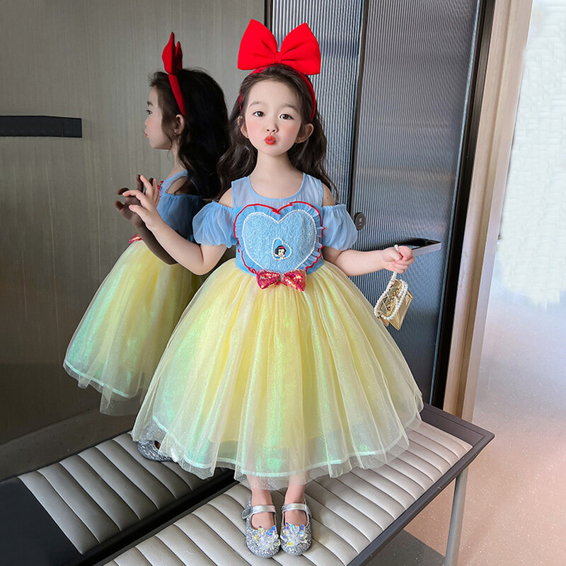 Snow White Cosplay Dress for Girls Princess Party Birthday Gift Halloween Heart Pearl Children Girls Ball Gown Costume 2-8T
