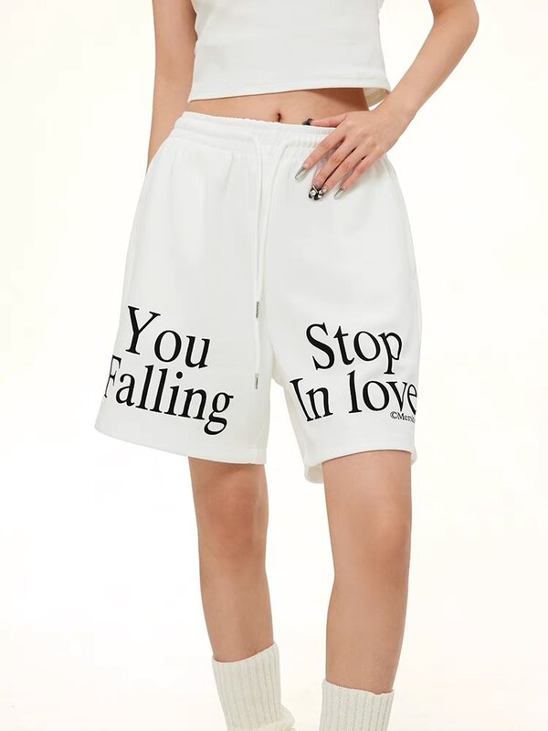 HOUZHOU повседневные широкие короткие брюки женские винтажные спортивные шорты с буквенным принтом серые шорты для бега широкие белые женские