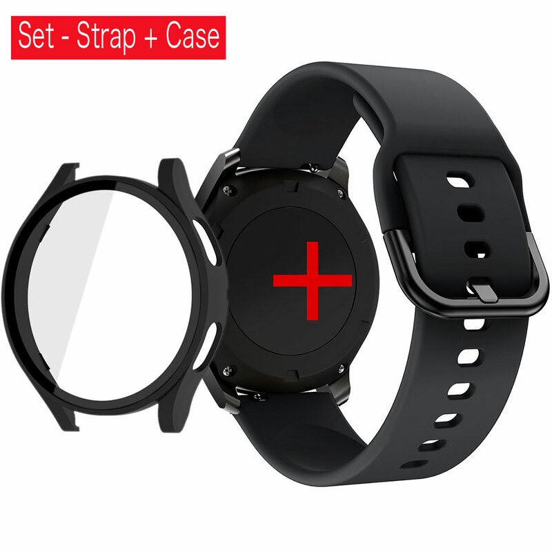 Glass+Case+Strap 20mm Silicone Band for Samsung Galaxy Watch 5 4 44mm 40mm Watchband Bracelet Straps protector+band Accessories