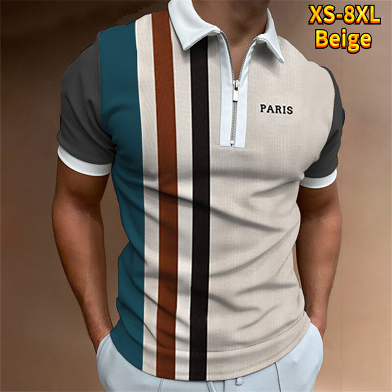 남성용 스트리트 티셔츠, 3D 프린트 폴로 셔츠, 고품질 라펠 지퍼, 캐주얼 반팔 셔츠 XS-8XL, 여름 의류
