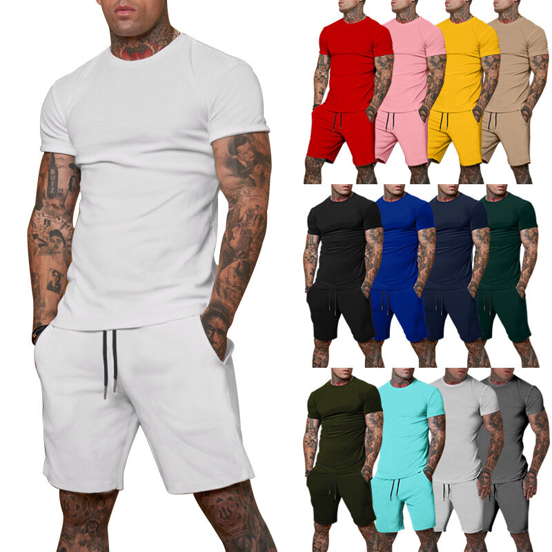 Conjunto de ropa deportiva para hombre, camiseta de manga corta y pantalones cortos deportivos de verano, conjunto de dos piezas, novedad de 2024