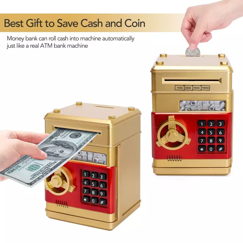 Kotak uang elektronik untuk hadiah anak, kotak uang celengan otomatis Mini aman dengan kode dan kunci