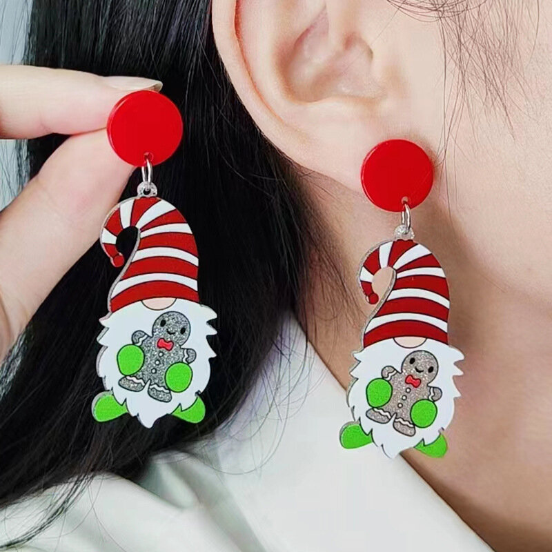 Fashion Delicate Christmas Gift Santa Claus Dwarf Christmas Tree Acrylic European Ear Jewelry Creative Party Accessories Earring