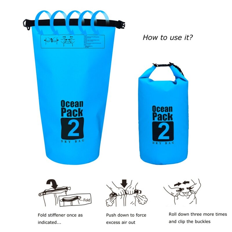 Bolsa impermeable para natación, bolso de almacenamiento de uso compatible en kayak, río, senderismo y canoa, mochila seca de 2L