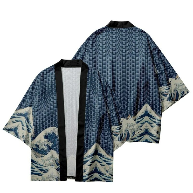 Awan gelombang laut cetak kemeja pakaian tradisional Haori Cosplay Kimono wanita pria Jepang Streetwear Cardigan Yukata