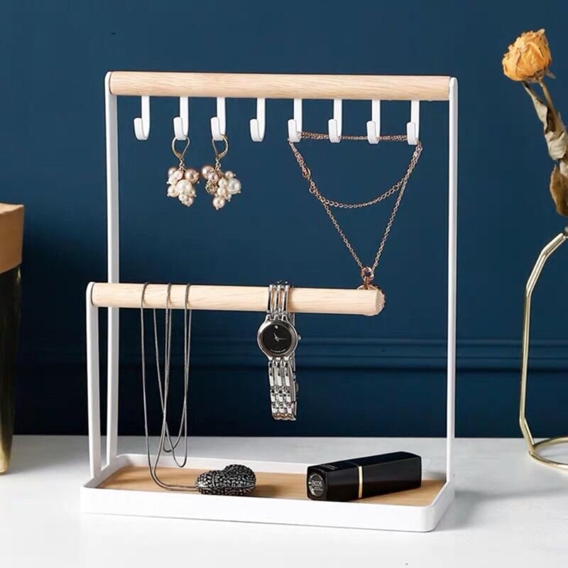 Stylish Jewelry Display Stand with Tray Desktop Jewelry Jewelry Storage Rack Earrings Holder Stand Alloy Material