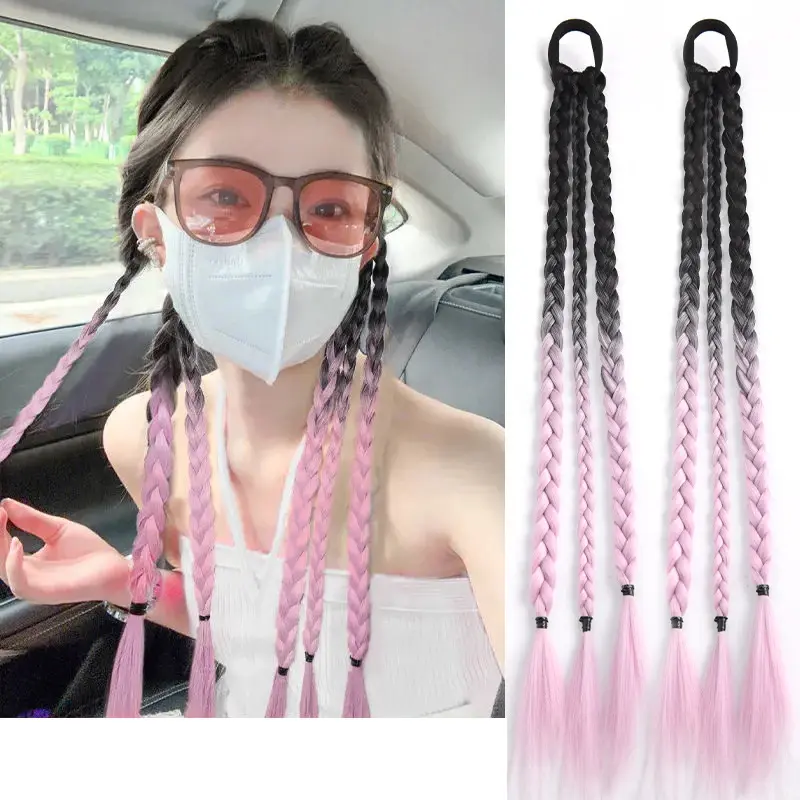 Gradiente rosa extensão de cabelo, cabelo trançado do mesmo estilo do grupo coreano Girl, Y2K bonito cabelo sintético trançado para festa diária