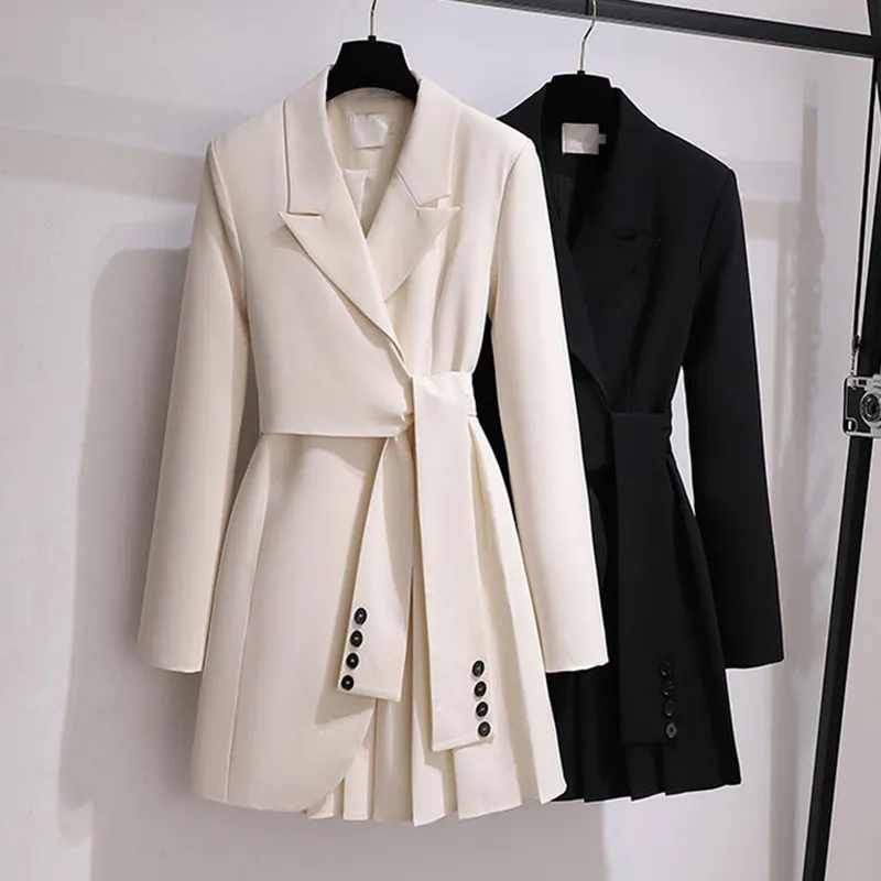 2023 jesienna odzież nowy karbowany luźny długi rękaw sznurowany Mini elegancka sukienka z linią dla kobiet