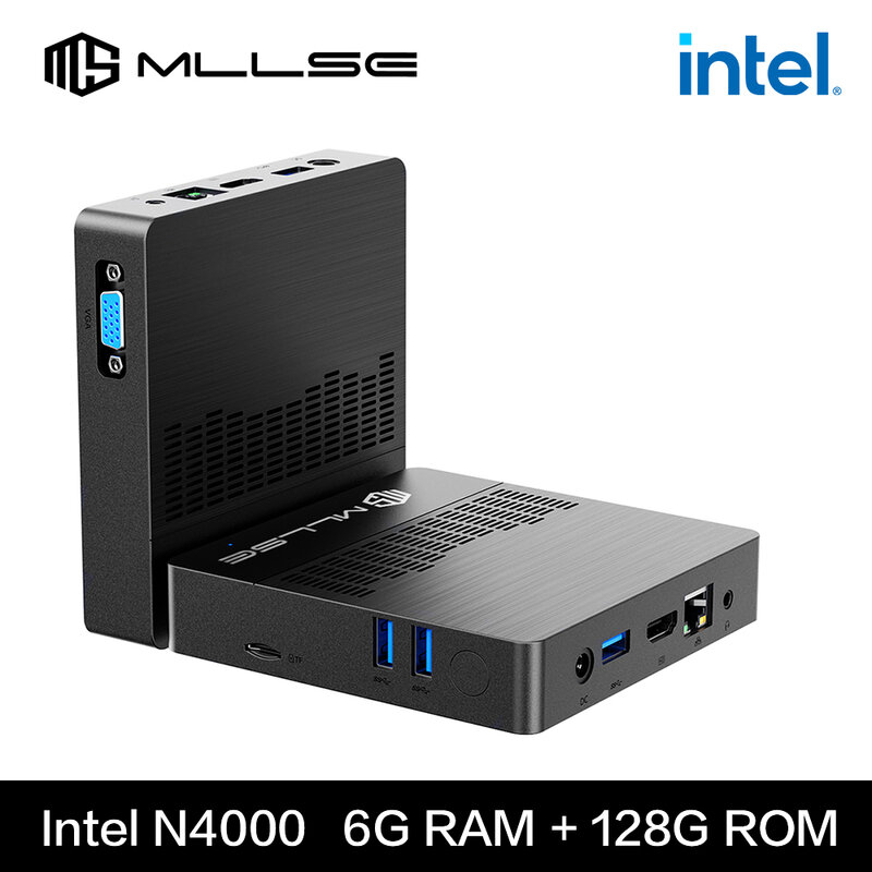 M2 komputer Mini, PC Intel Celeron N4000 CPU Window11 RAM 6GB ROM 128GB Dual-Band WiFi HDMI + VGA komputer portabel BT4.2