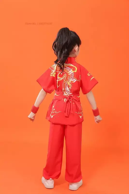 2024 nese ldren Tai Wushu Clothing Martial Arts Suit Kung Fu Uniform Wing Chun Shaolin Dragon Print Vintage Kungfu Set