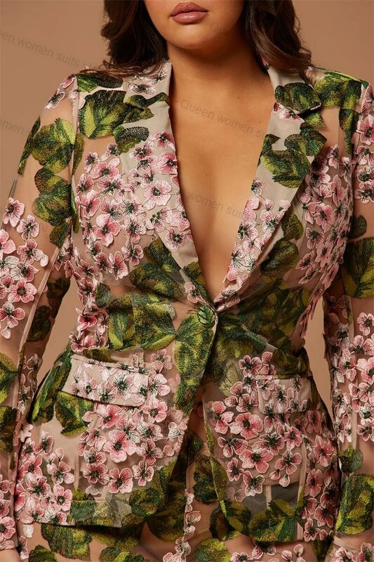 Projektant kwiatowy damski garnitur zestaw spodni 2-częściowy blezer + spodnie formalne biuro Lady kurtka płaszcz na imprezę bal sukienka luksusowe wykonane na zamówienie