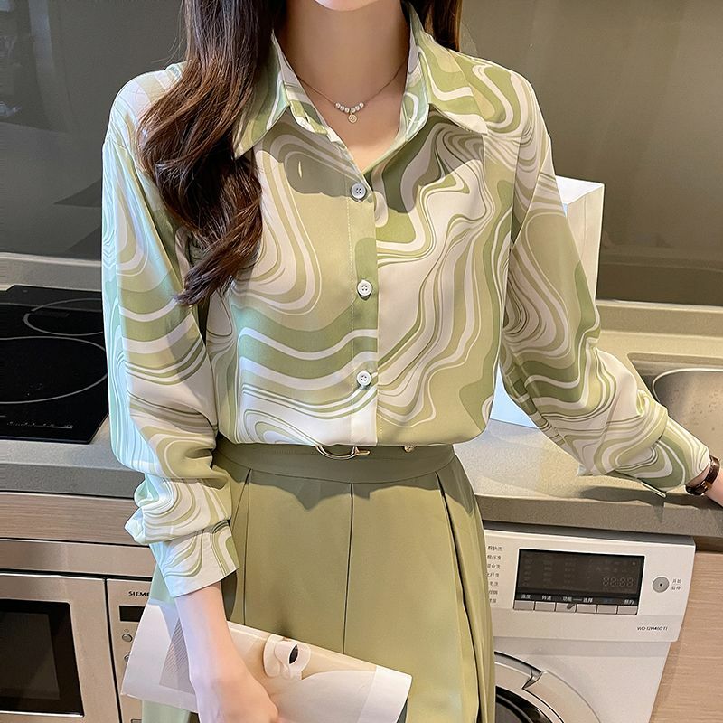 Spring Autumn Fashion Elegant Polo Neck Long Sleeved Blouse Casual Versatile Western Solid Color Clothing Loose Women's Shirts