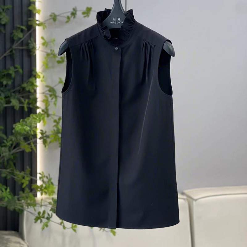 Design Sense canotta senza maniche colletto in pizzo tinta unita Casual semplice 2024 camicia Top abbigliamento donna