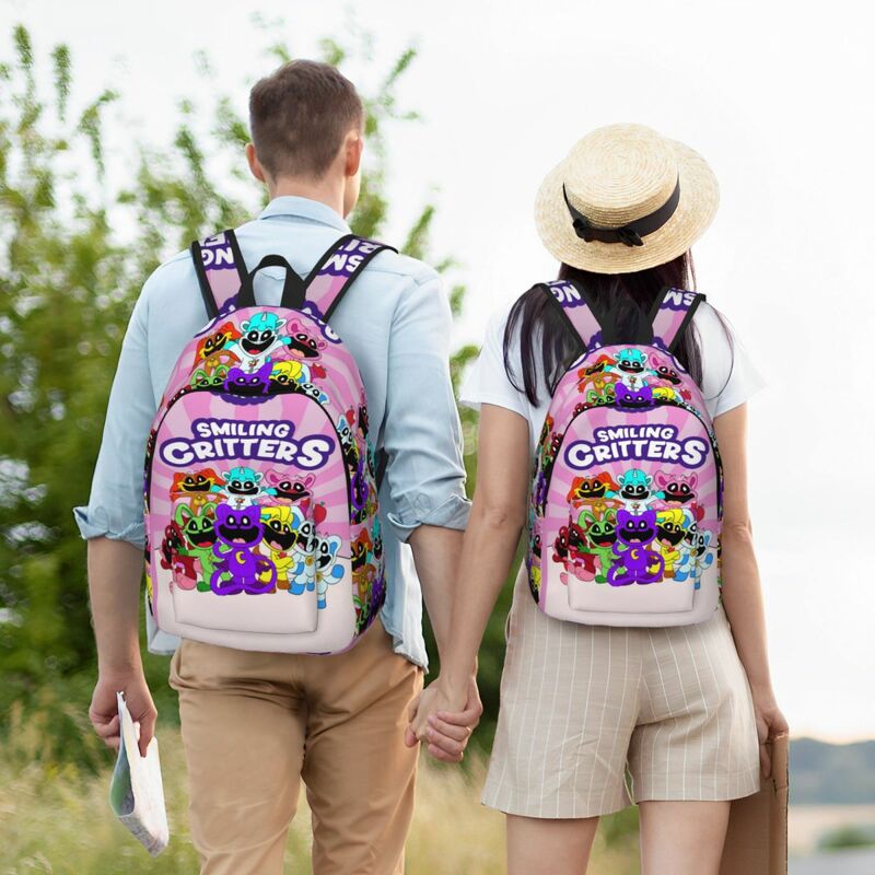 Mochila divertida de Critters sonrientes para mujer, mochilas con patrón de animales de Anime, ropa de calle de poliéster, bolsas escolares, mochila de viaje personalizada