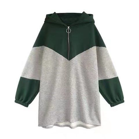Primavera outono oversized solto casual moda retalhos midi hoodies camisola com zíper feminino superior confortável all-match pulôver