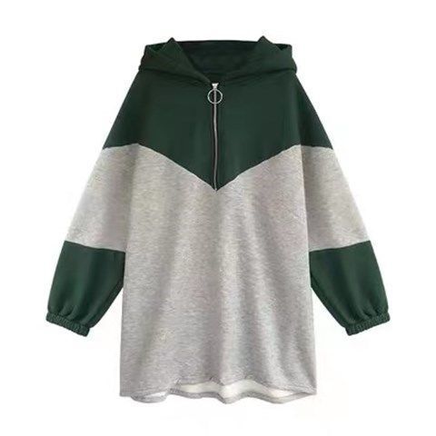 Spring Autumn Oversized Loose Casual Fashion Patchwork Midi Hoodies Top Women Zipper Sweatshirt Comfortable All-match Pullover