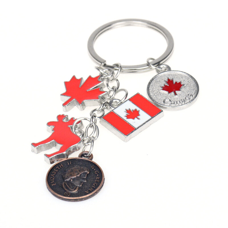 FIMAODZ แคนาดาพวงกุญแจของที่ระลึกใบเมเปิลธงแผนที่เดินทางจี้ Key Chain ยาวแฟชั่นโลหะพวงกุญแจเครื่องประดับสำหรับผู้ชายผู้หญิง