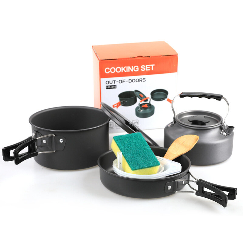 Camping Cookware Set Portable Aluminum Thermal NonStick Teapot Wok Trips Picnic Gadget Lightweight Tableware Cooking Frying Pan
