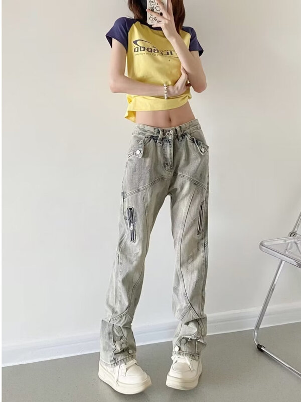 Желтые грязевые уличные женские модные прямые брюки, стройнящие микро расклешенные брюки