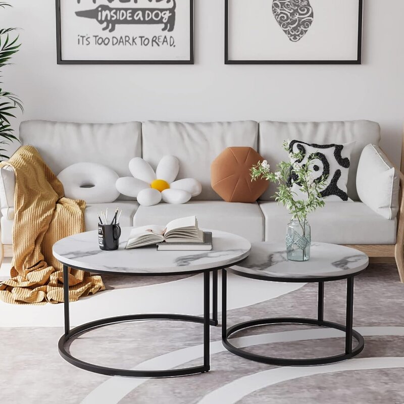 Couch tisch Servier kaffee 31.5 "runder Couch tisch Holz marmor muster mit verstellbaren rutsch festen Füßen Wohnzimmer Stühle Seite