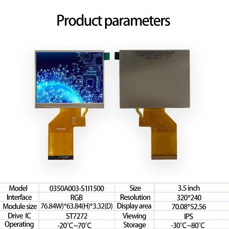Tampilan LCD 3.5 inci IPS 320x240 piksel tinggi 54PIN Plug Antarmuka RGB layar LCD TFT