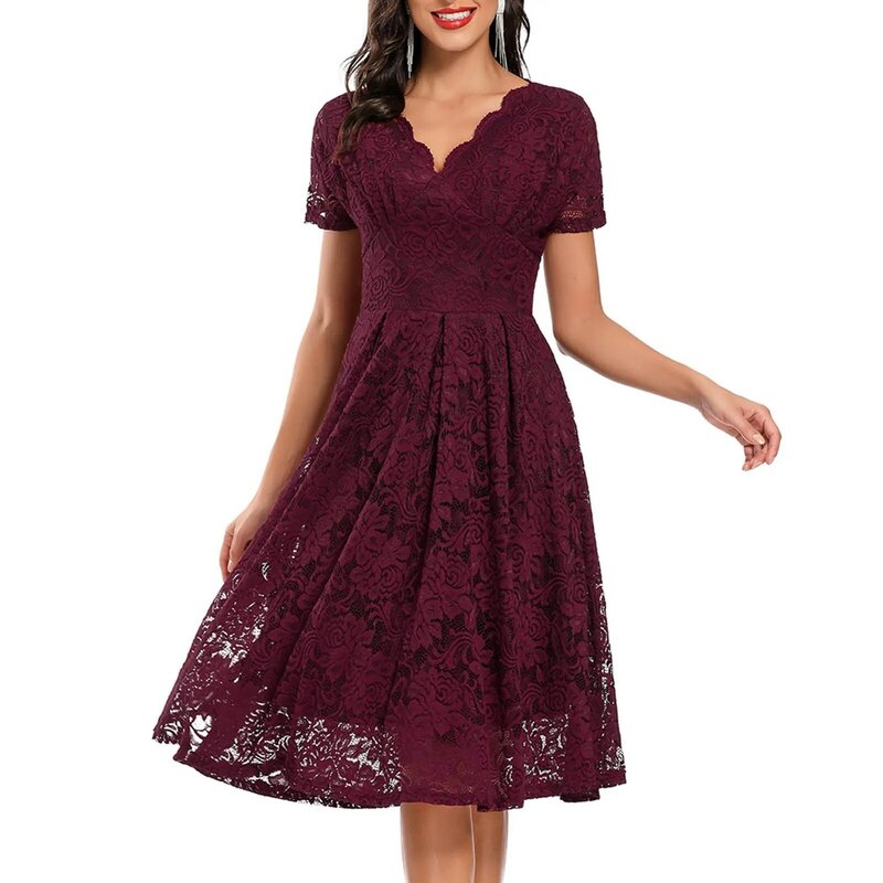 Fall Wedding Guest Dresses For Women Retro Lace Embroidery Short Sleeve Ladies Formal Dresses Prom Evening Dress платья женское