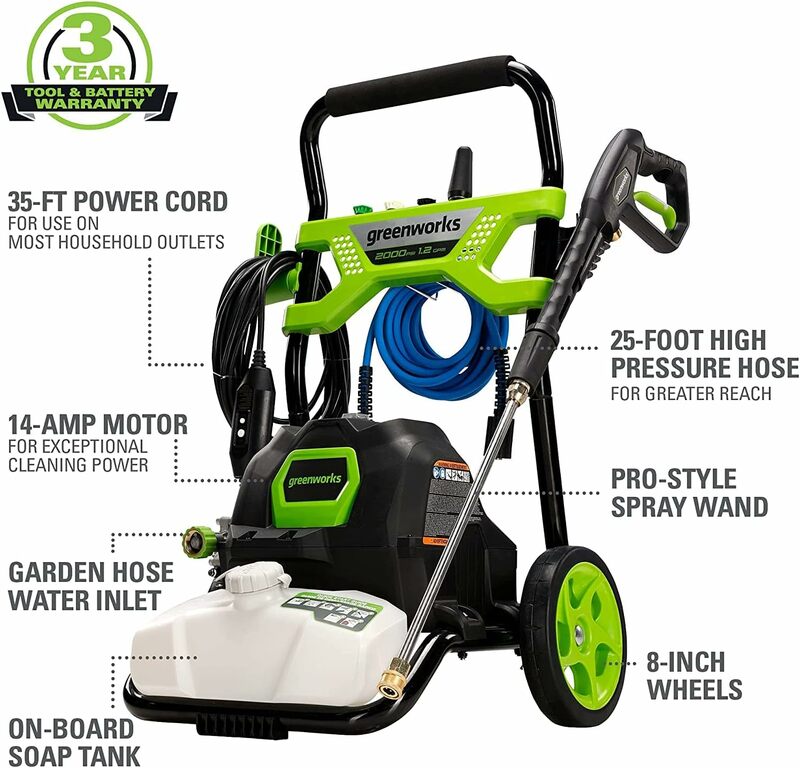 Greenworks 2000 PSI 1.2 GPM Pressure Washer (Open Frame GPW2003) GPW2003 & 12" (in.) Surface Cleaner Pressure Washer Attachment