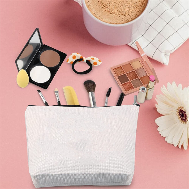 Bolsa de cosméticos en blanco de sublimación para mujer, bolsa de maquillaje en blanco con cremallera, bolsas de almacenamiento para viaje, portátil