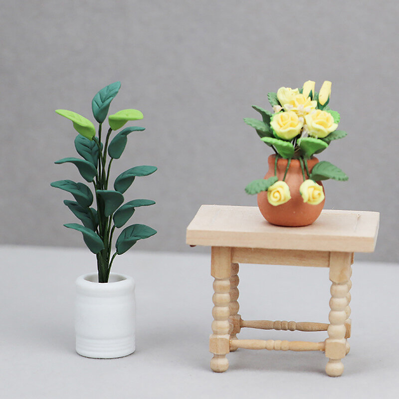 1 buah 1:12 miniatur rumah boneka tanaman pohon pot daun hijau Bonsai dekorasi taman mainan rumah boneka aksesoris