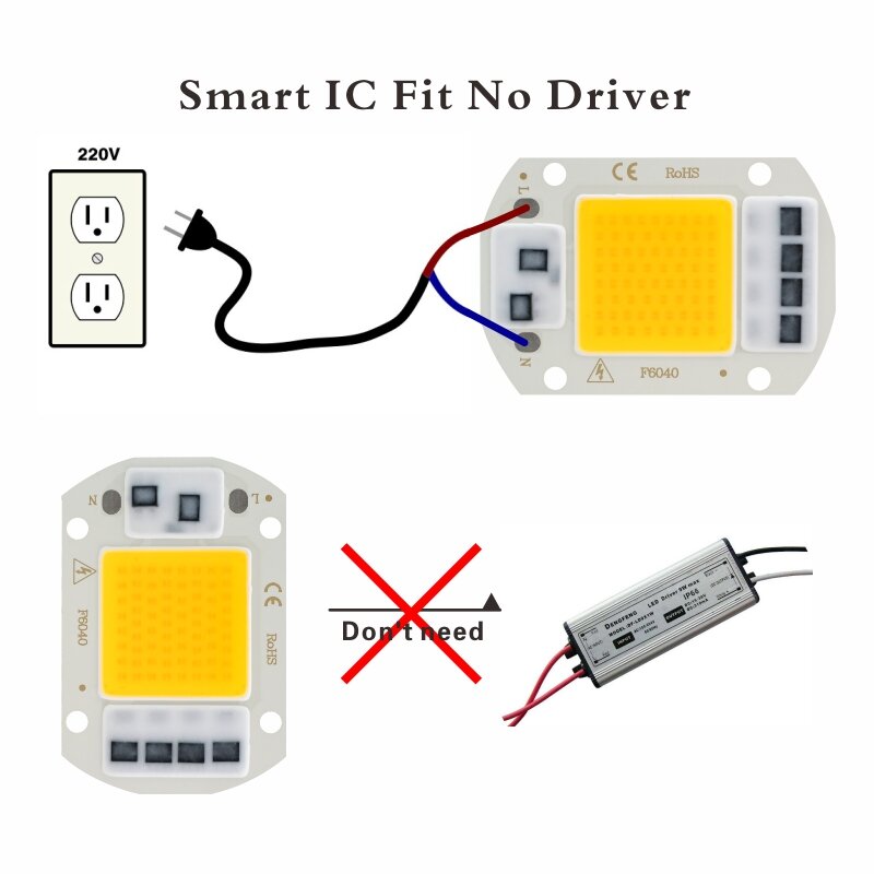 Chip LED 110V 220V 10W 20W 30W 50W CIP COB tidak perlu Driver manik-manik lampu LED untuk lampu sorot lampu DIY pencahayaan
