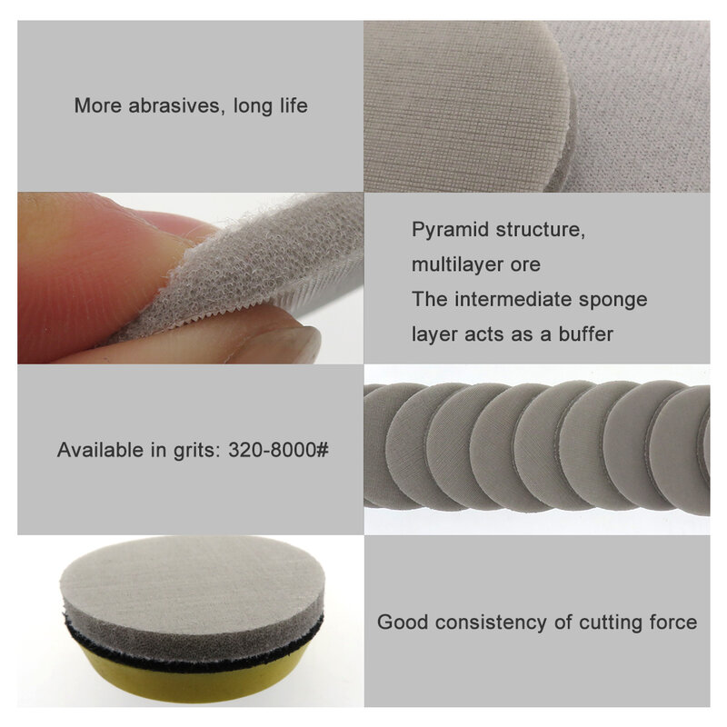2 "50มม trizact แผ่นโฟม hookit ฟองน้ำแผ่นขัดกระดาษทราย320-8000กรวดขัดบัฟเฟอร์เครื่องมือขัดกระดาษทราย