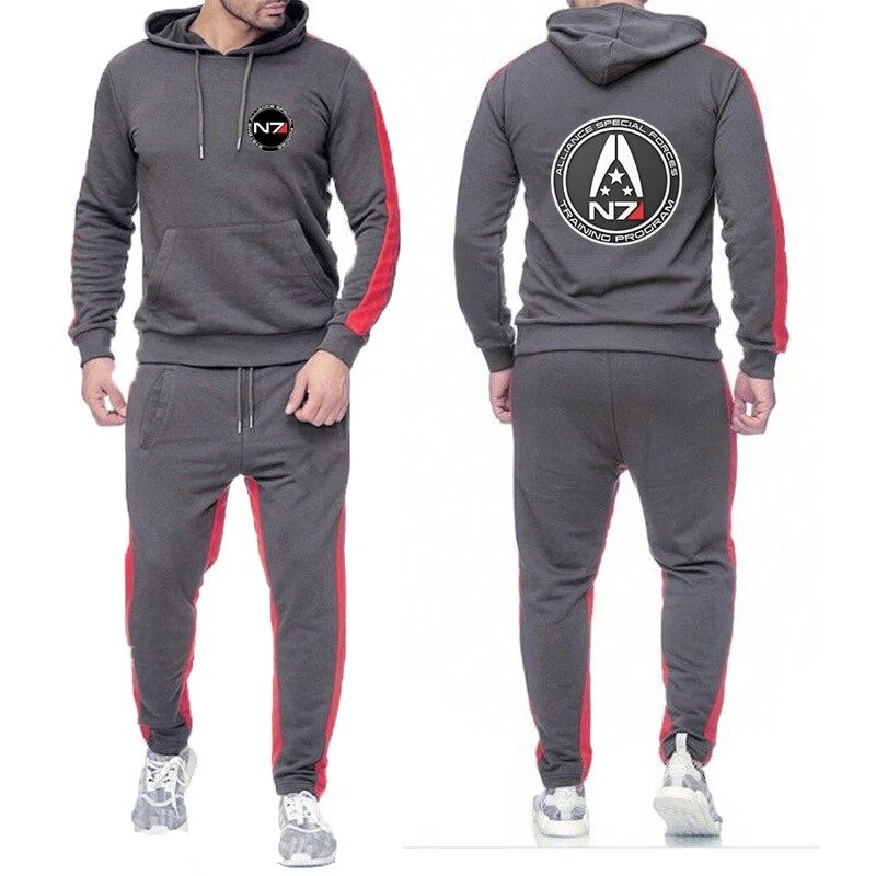 N7 Mass Effect 2024 Men Spring and Autumn Hoodies + Sweatpants Harajuku Sports Comfortable Solid Color Two-piece Suits