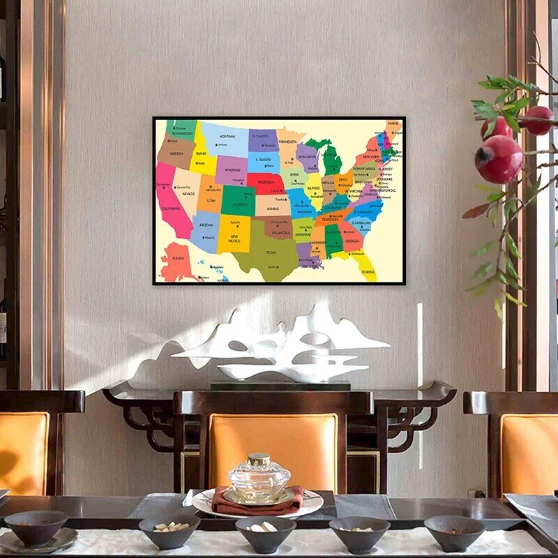 90*60Cm Peta Amerika Serikat Dalam Bahasa Inggris Poster Seni Dinding dan Cetak Kanvas Lukisan Ruang Tamu Dekorasi Rumah Perlengkapan Kelas