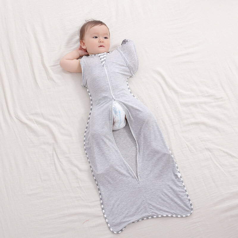 ถุงนอนกันแรงกระแทกผ้าพันคอห่อระบายอากาศสำหรับทารก serat bambu สีทึบใหม่ปลอกถอดออกได้ป้องกันการเตะ