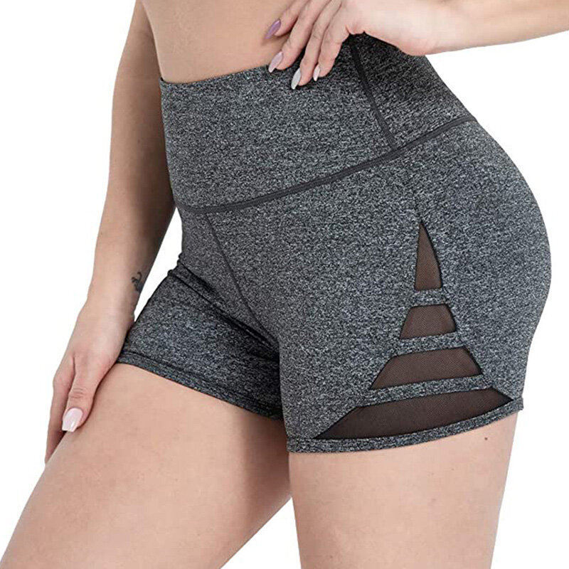 Pantalones cortos de poliéster con realce de glúteos para mujer, mallas cortas de Yoga, calados, elásticos, de cintura alta, informales