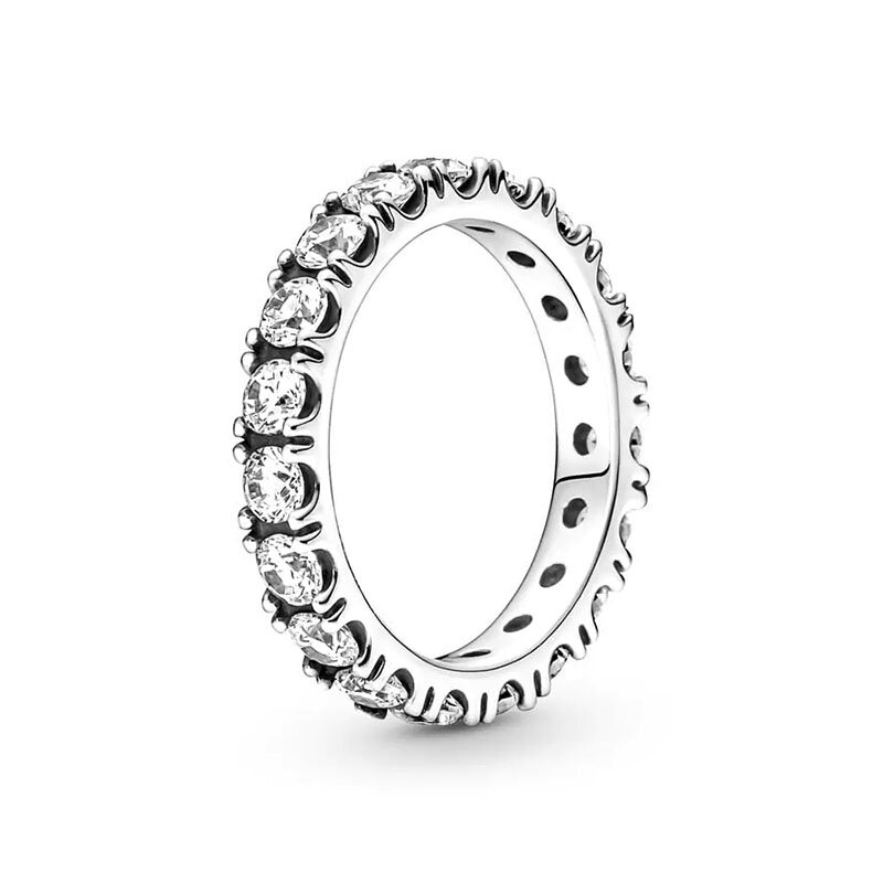 Anillo de plata 925 con forma de flor de circonita azul, anillo de racimo de herbario brillante, fila Eternity Pandor para mujer, anillo de dedo, joyería fina