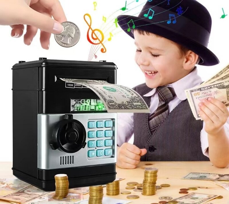 Electronic Piggy Bank ATM Password Money Box Cash Coins Saving Box ATM Bank Machine Safe Box Automatic Deposit Kids Xmas Gift