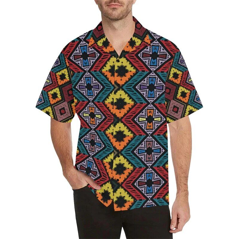 Camisa hawaiana de manga corta para hombre, blusa con patrón de estilo africano, ropa de playa para vacaciones