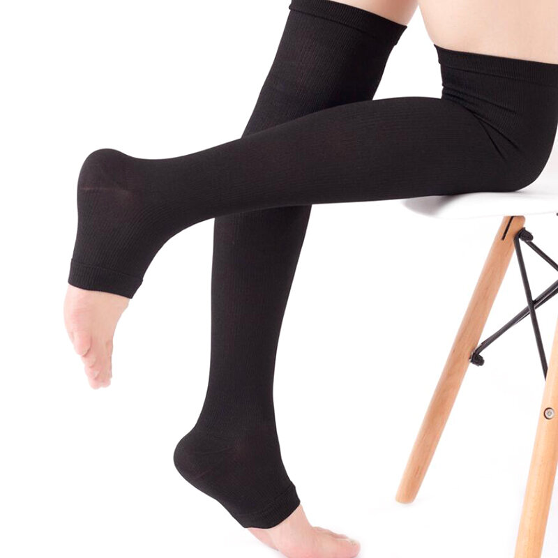 1Pair Open Toe Knee-High Medical Compression Stockings Varicose Veins Stocking Compression Brace Wrap Shaping For Women Men