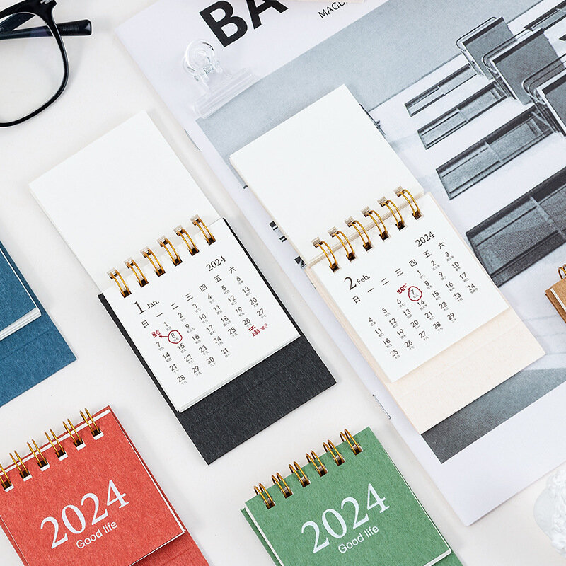 2024 Mini Desktop Calendar Portable Creative Memo Decoration Small Fresh Chic Ins Desk Calendar Monthly Planner Student Supplies