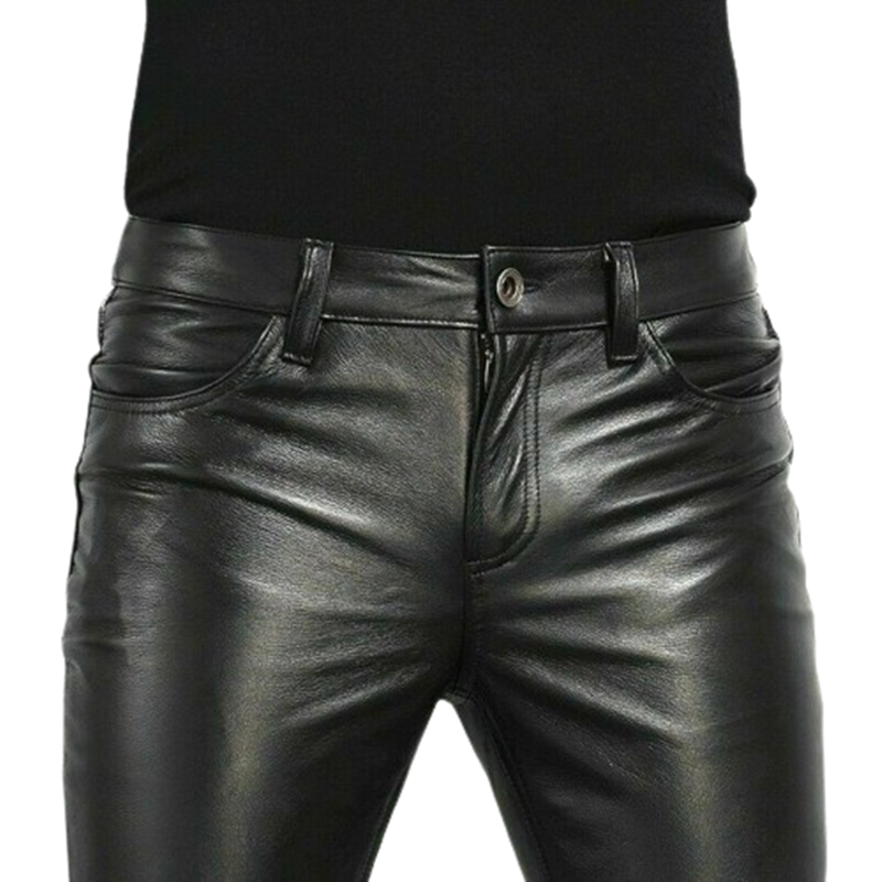 Celana kulit PU pilihan untuk pria, celana panjang sepeda motor kurus Slim Fit kulit palsu untuk klub malam gaya Rock modis