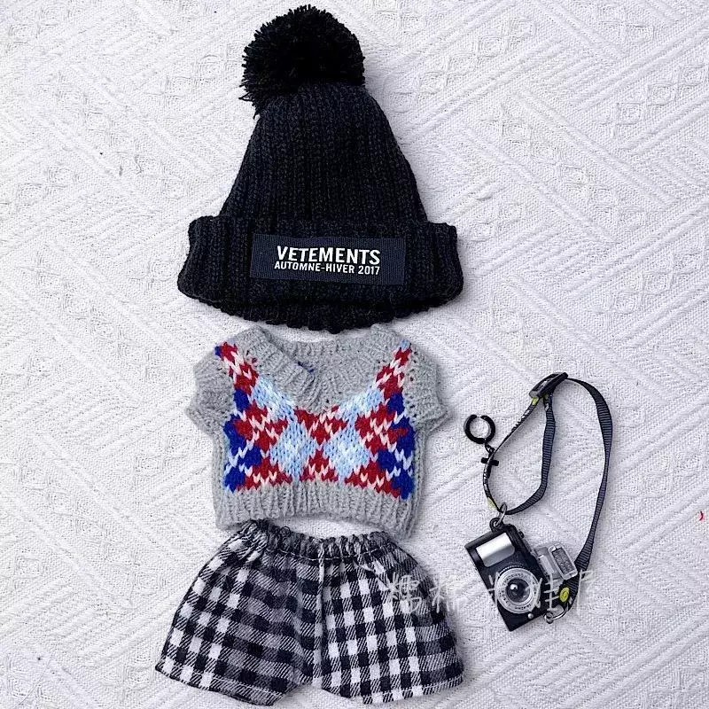 For 20cm  Fashion Knitted Vest Hat Pants Clothing Handsome Boy Cool No Attribute Plush Doll Clothes Costume Outfit Accessories