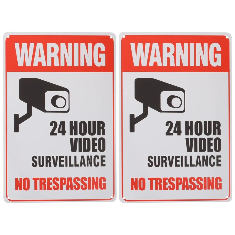 2 Pcs Security Camera Wall Warning Emblems No Trespassing Sign for Caution Vintage