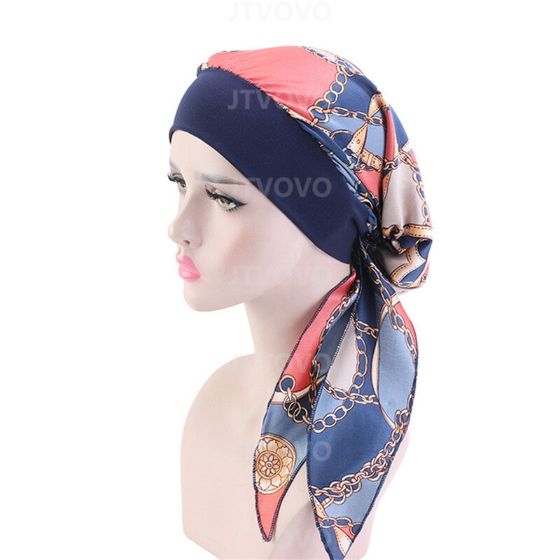 Женский мусульманский шарф, эластичная повязка на голову, шелковая шляпа, мусульманский женский шарф, тюрбаны, головной убор для женщин, женский хиджаб